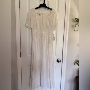 NWT Sophia Rose Women's White Pleated ButtonTie Waist Rayon Chiffon MaxiDress 16